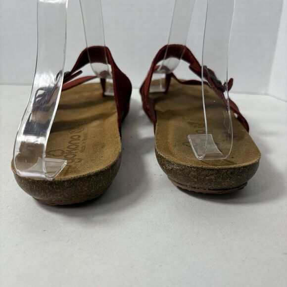 Yokono Sandals Womens Size 8 Flip Flop Red Toe Strappy Leather Cork‎ Adj G1 - Picture 6 of 10